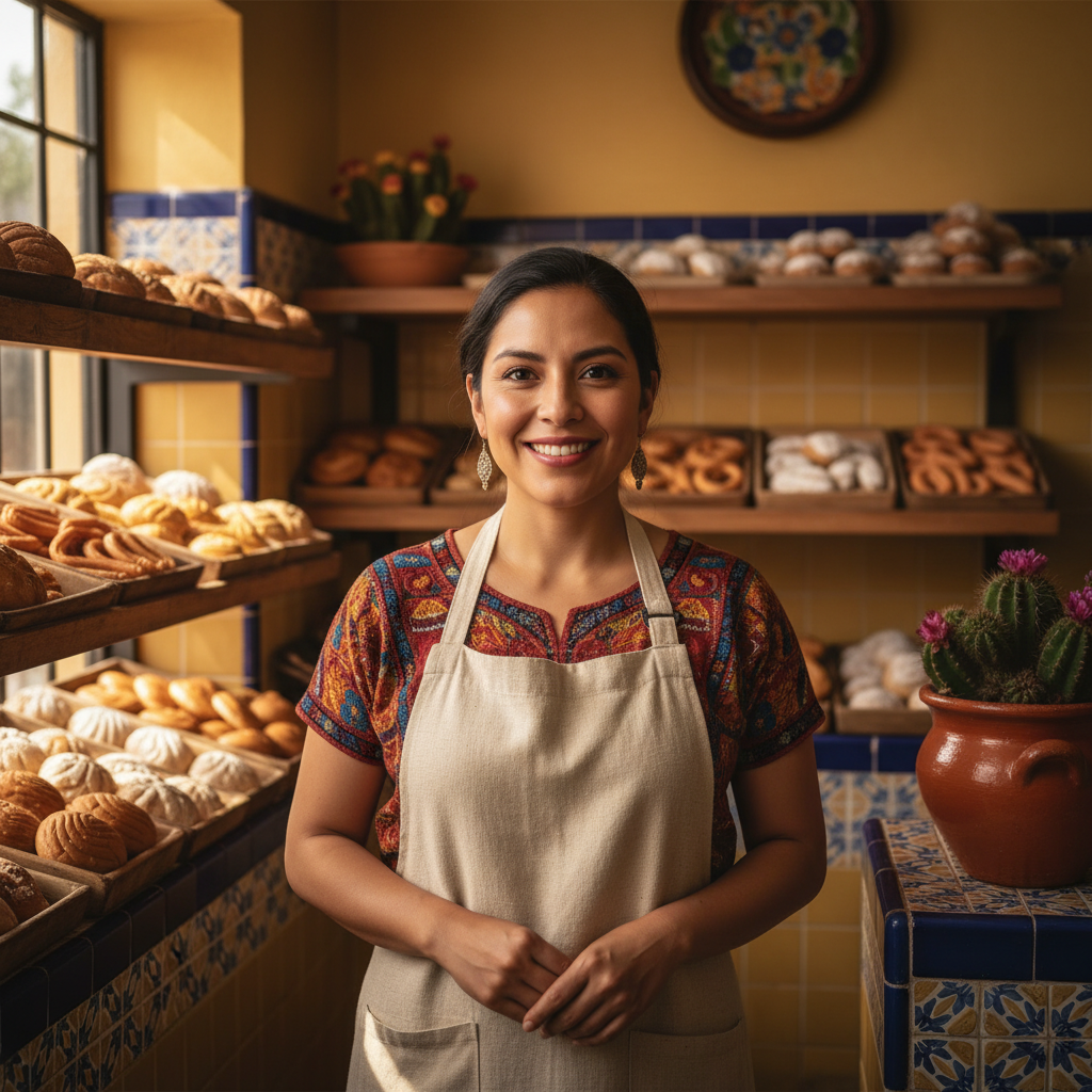 Emprendedora mexicana en su negocio