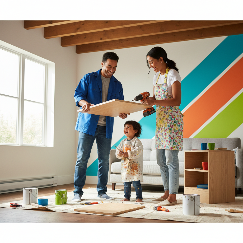 Familia mexicana disfrutando de su hogar renovado.