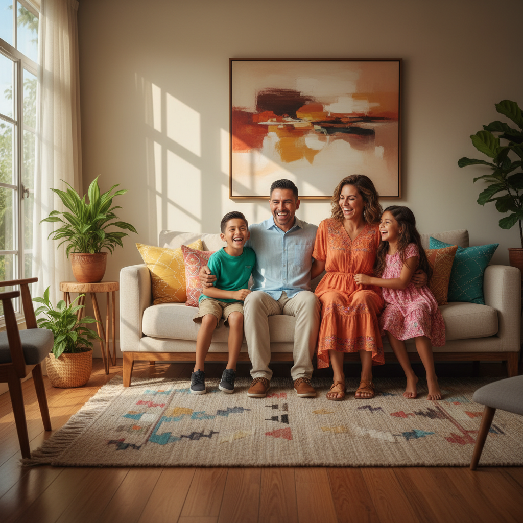 Familia mexicana feliz en su hogar